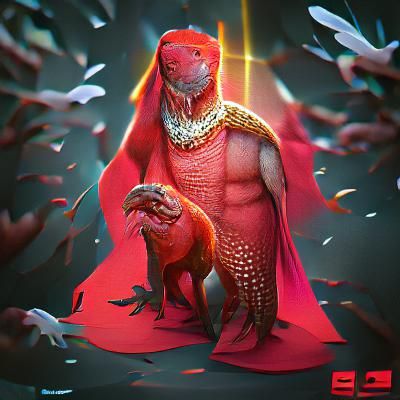 Red Reptile God Judging Humankind: HD Concept Art