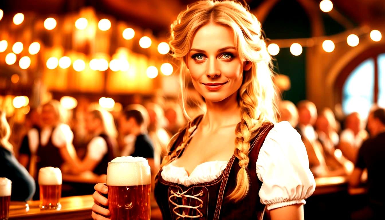 Oktoberfest Waitress with Venetian Blonde Hair