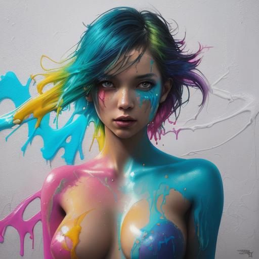 Luminescent Woman in Colorful Photorealistic Graffiti Art