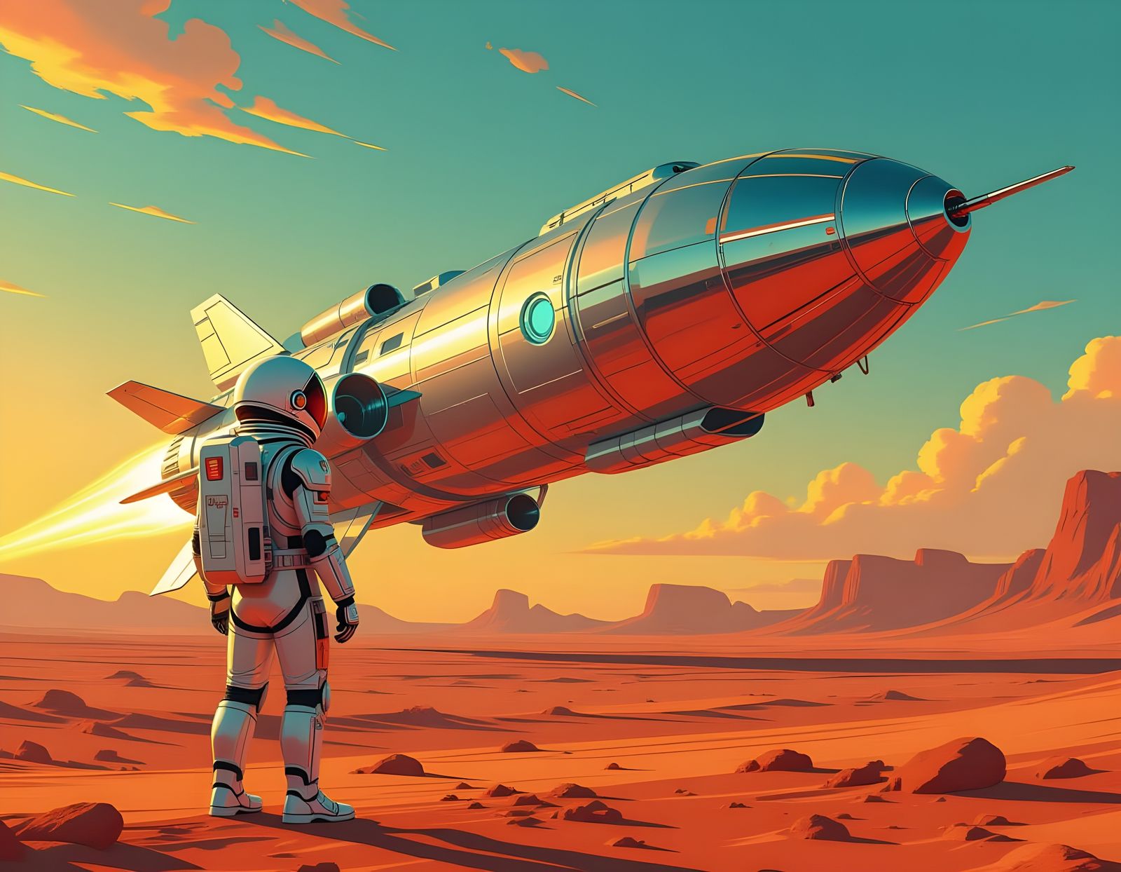 Retro-Futuristic Rocket Launch on Mars