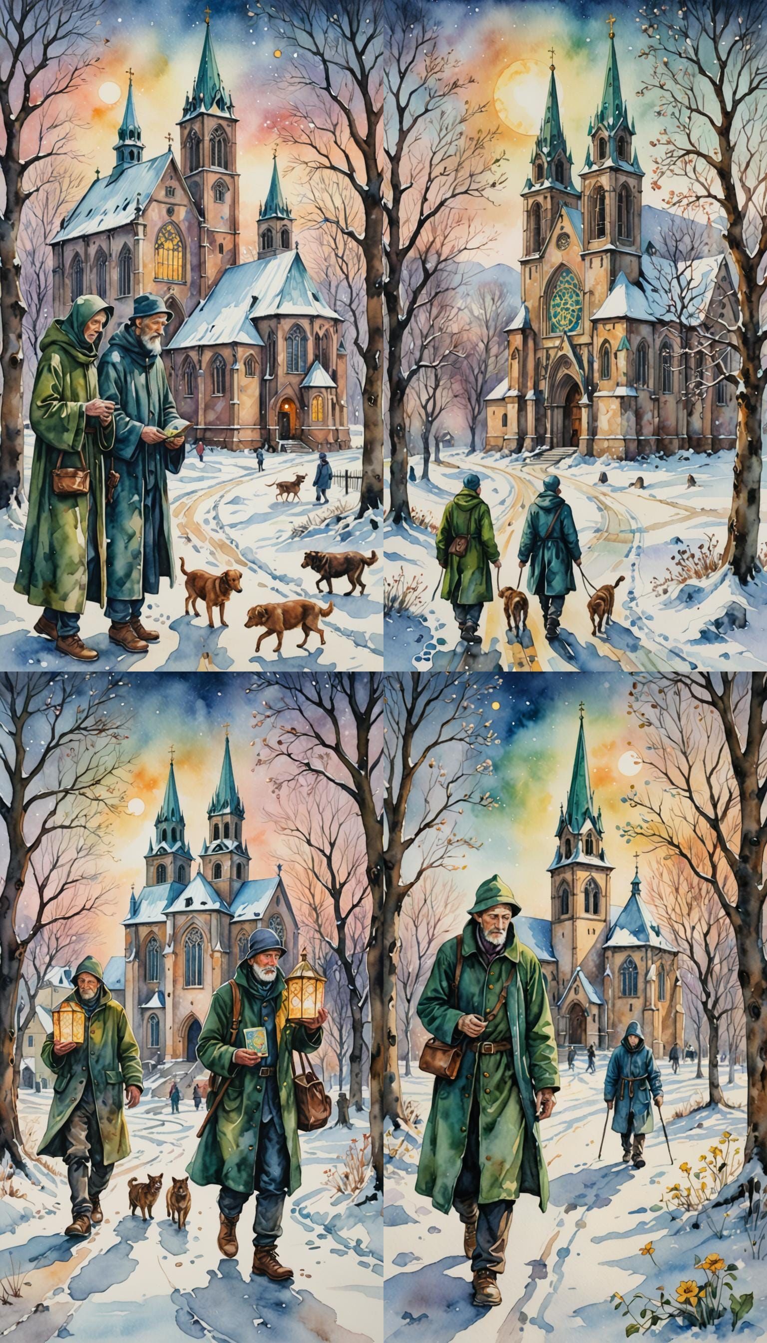 Beggars in Snow: Five of Pentacles in Watercolor