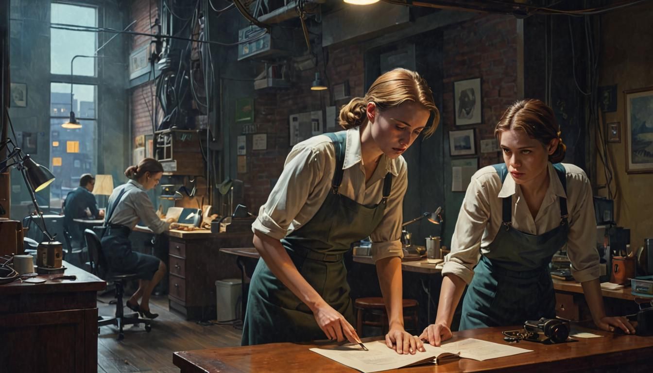 Women at Work: Hyperrealistic Cyberpunk Style