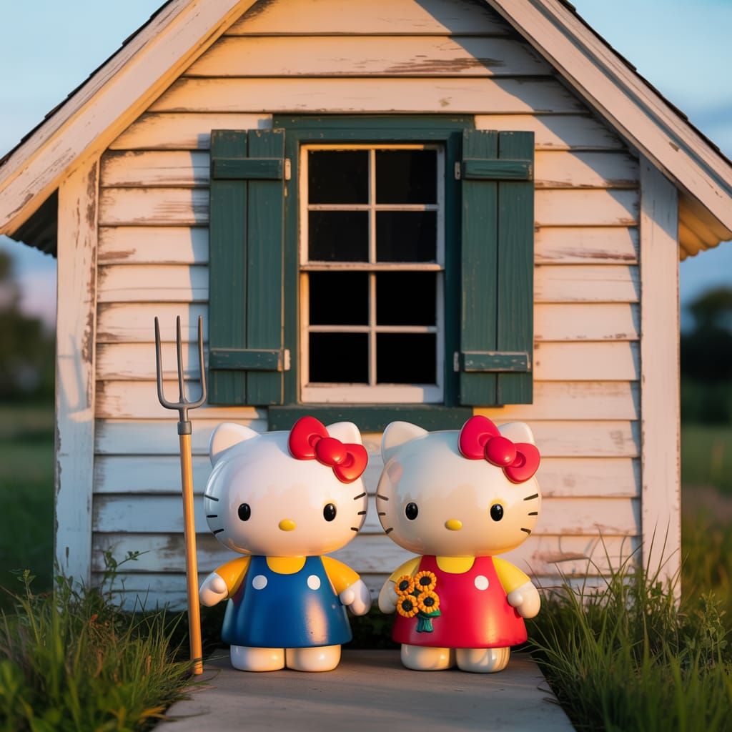 Hello Kitty Dolls Recreate American Gothic Painting