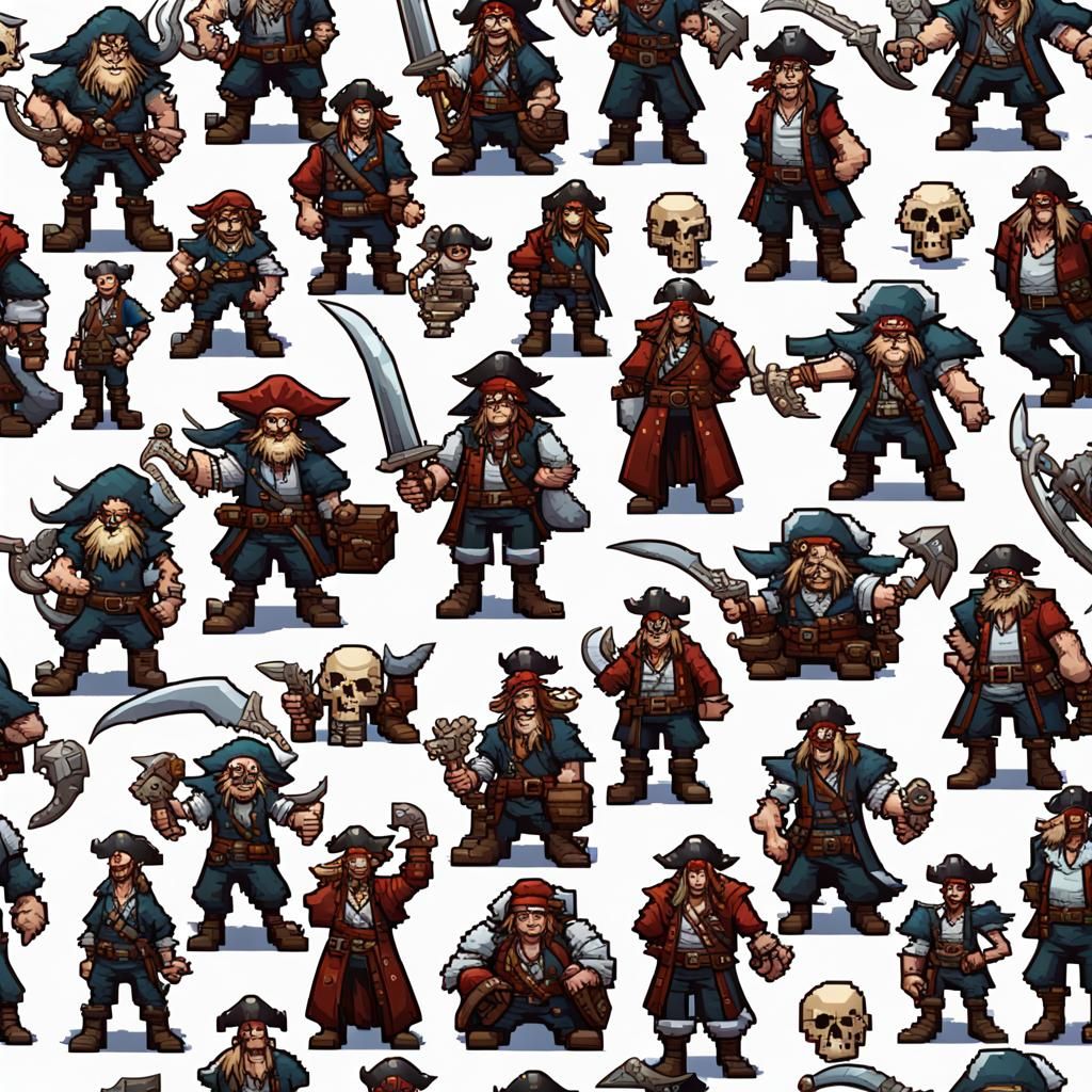 Evil Pirate Pixel Art Icons in 128-bit Style