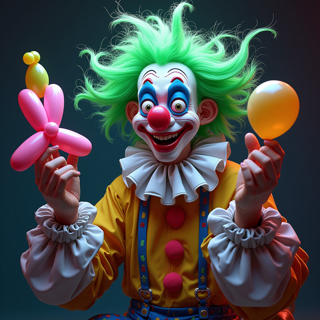 Neon Clown Portrait in Art Nouveau Style