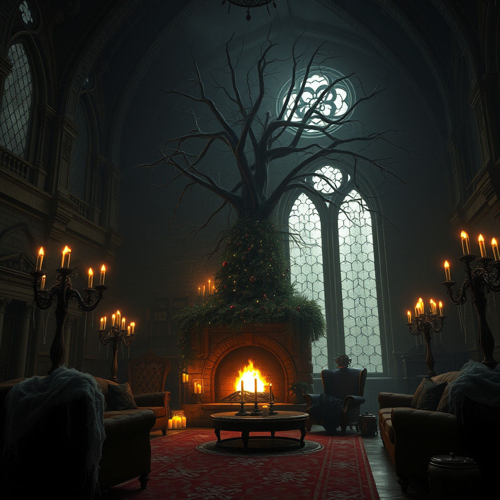 Mystical Gothic Christmas Scene in 3D Anime Style