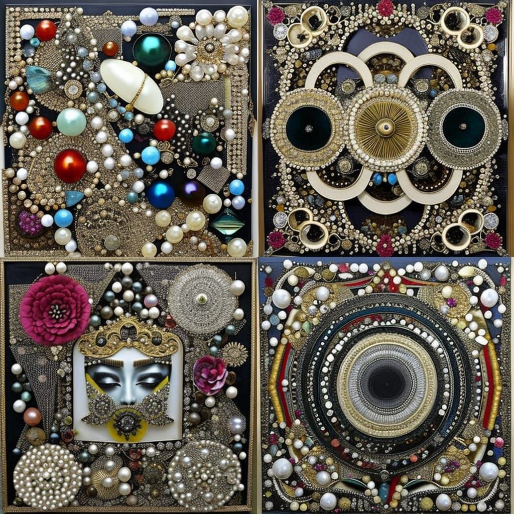 Enameled 3D Collage Engulfed in Pearls