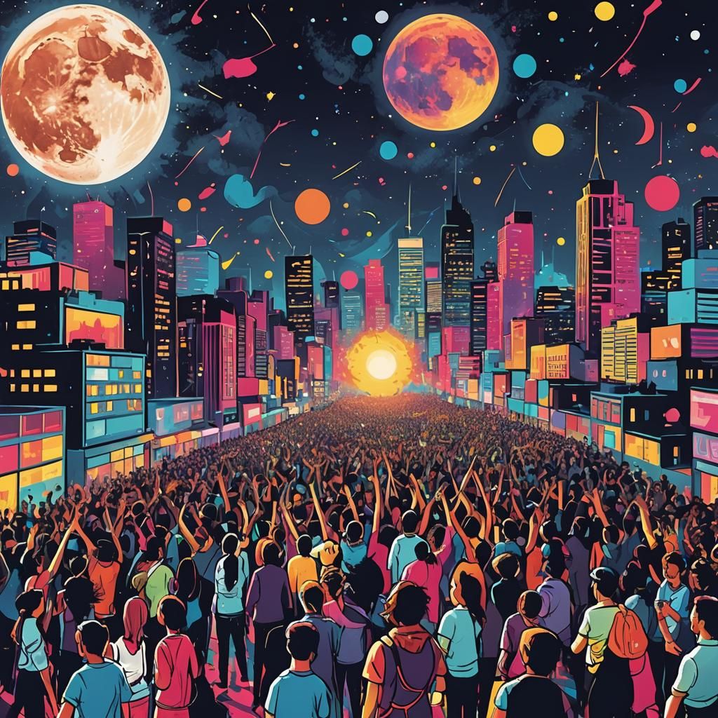 Vibrant Pop Art Music Party Under the Moon