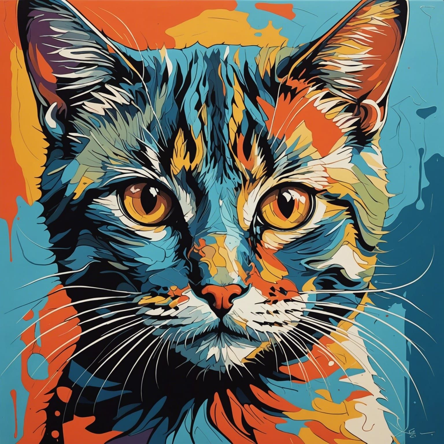 Abstract Cat Portrait in Complementary Colors