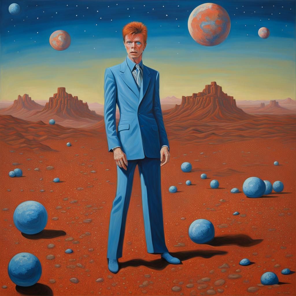 David Bowie on Mars in Surrealist Style