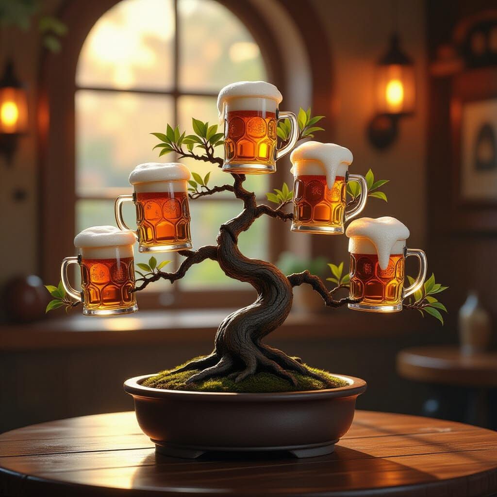 Bonsai Beer Tree in Fantastical Concept Art Style