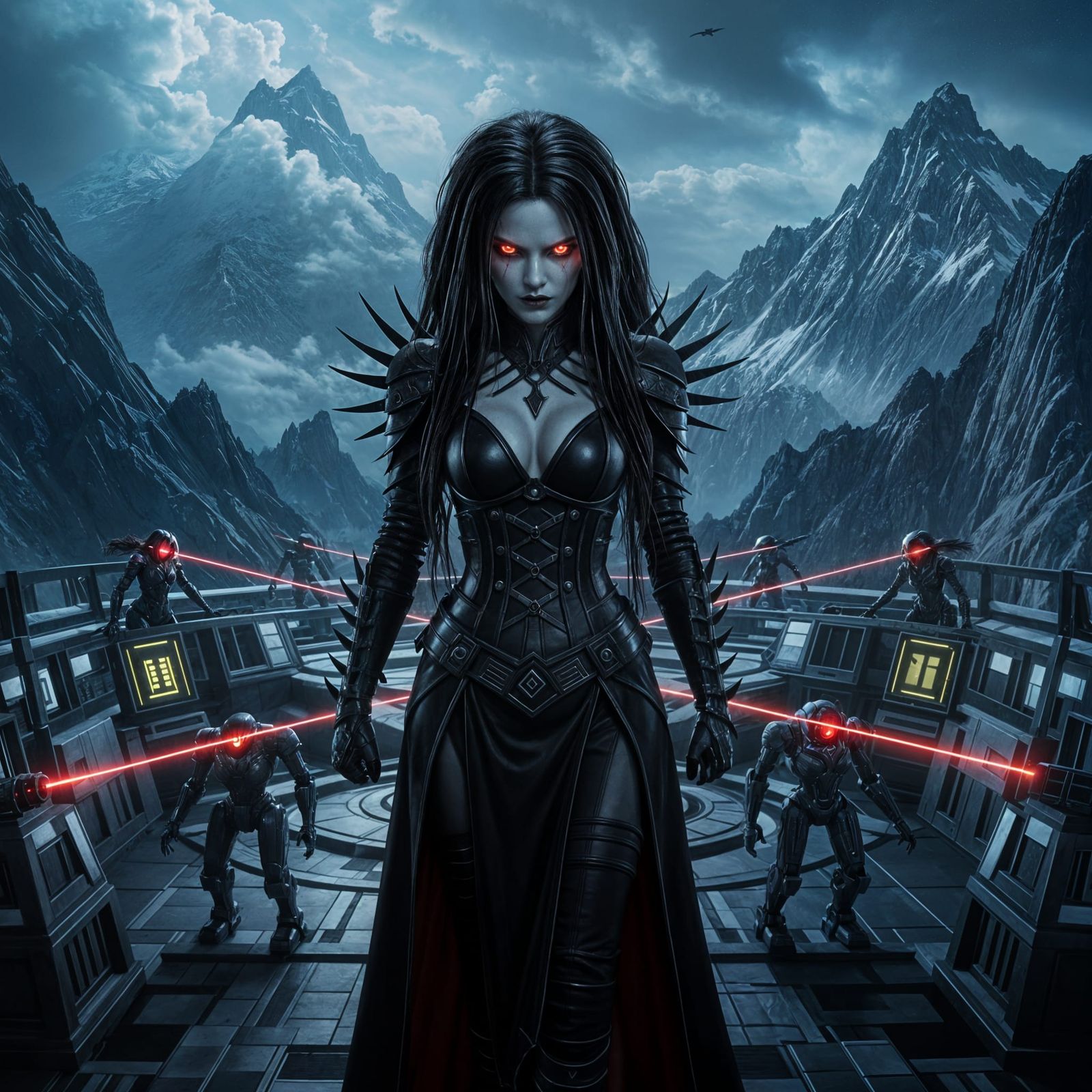 Epic Supervillainess Lair Flyover with Robot Guards