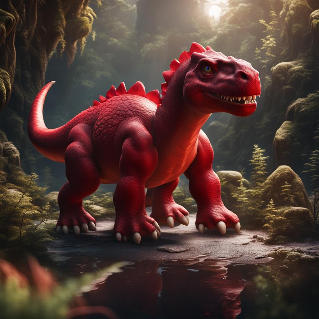 Red Dinosaur Stuffed Animal: Detailed Matte Painting