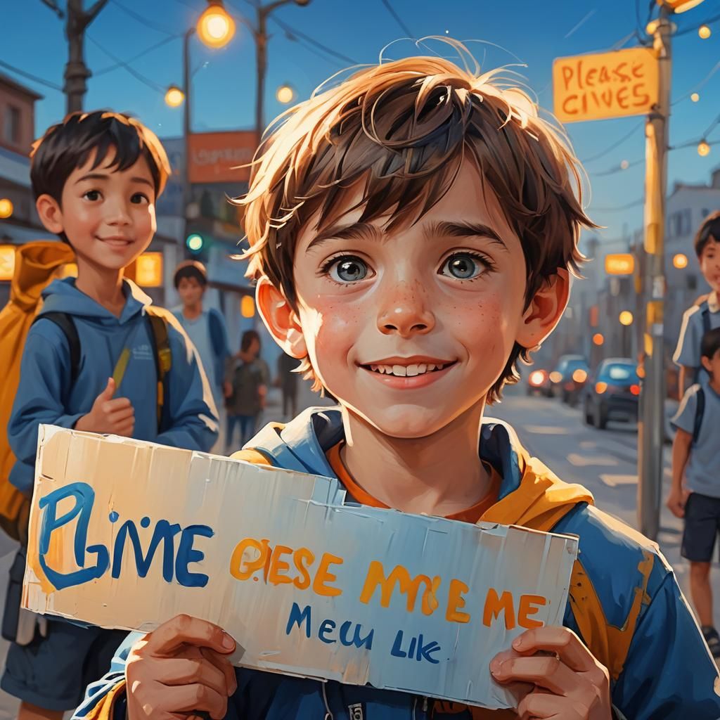 Cute Boy Asks for a Like: Digital Painting