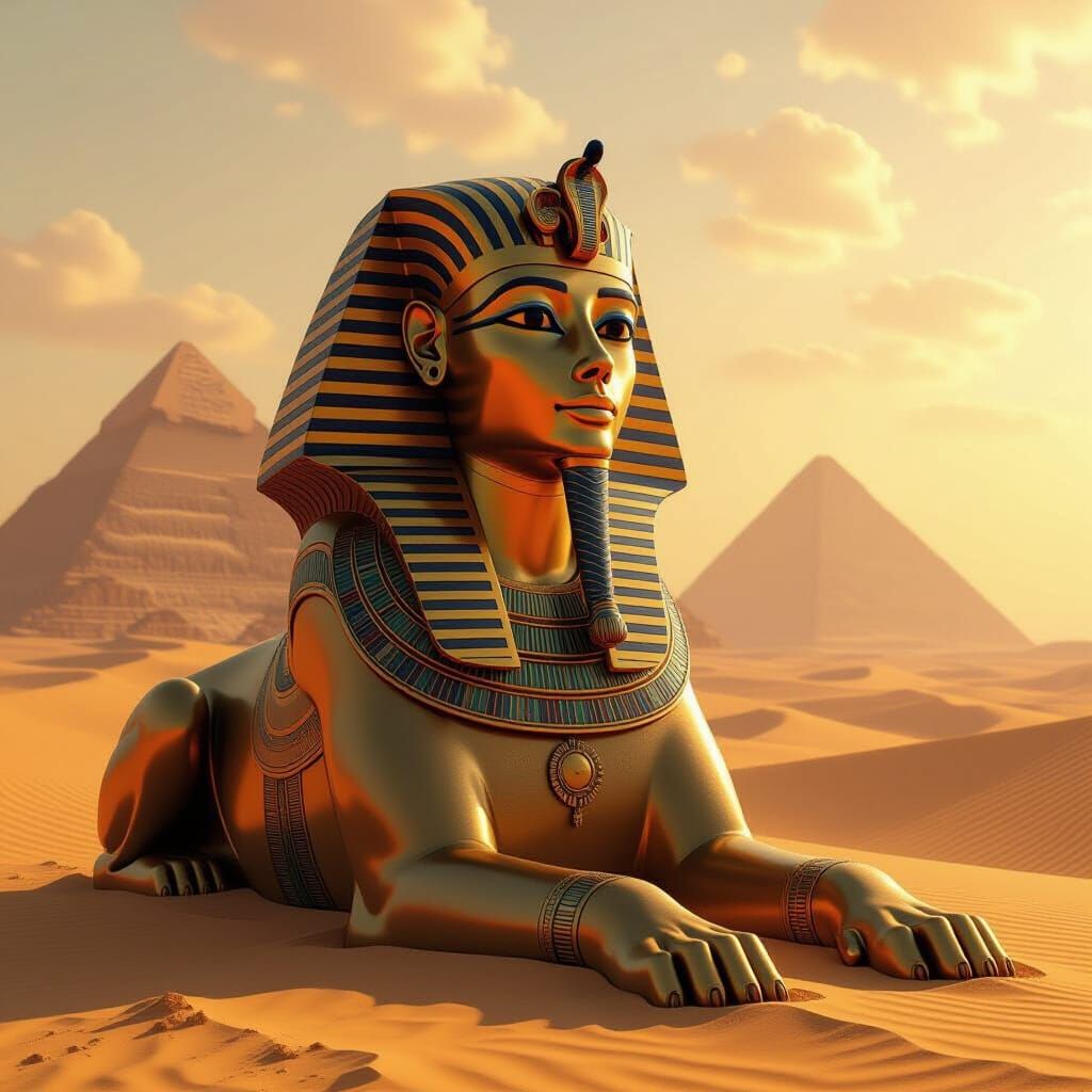 Monumental Sphinx in Desert, Futuristic Art Style