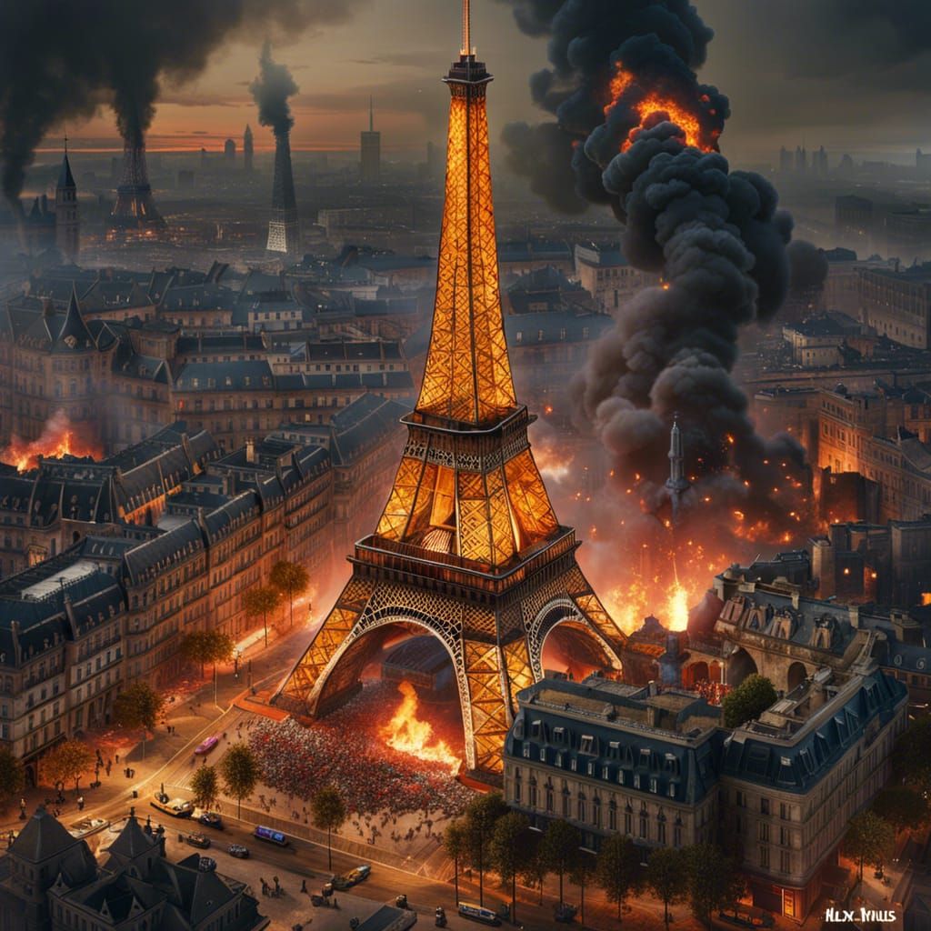 Eiffel Tower Surrounded by Riots: Concept Art