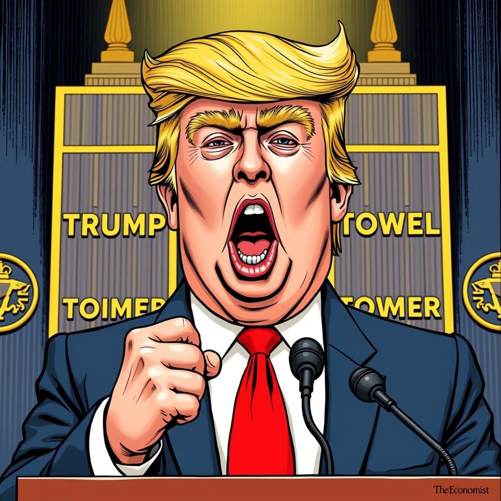 Satirical Trump Caricature in Economist Style