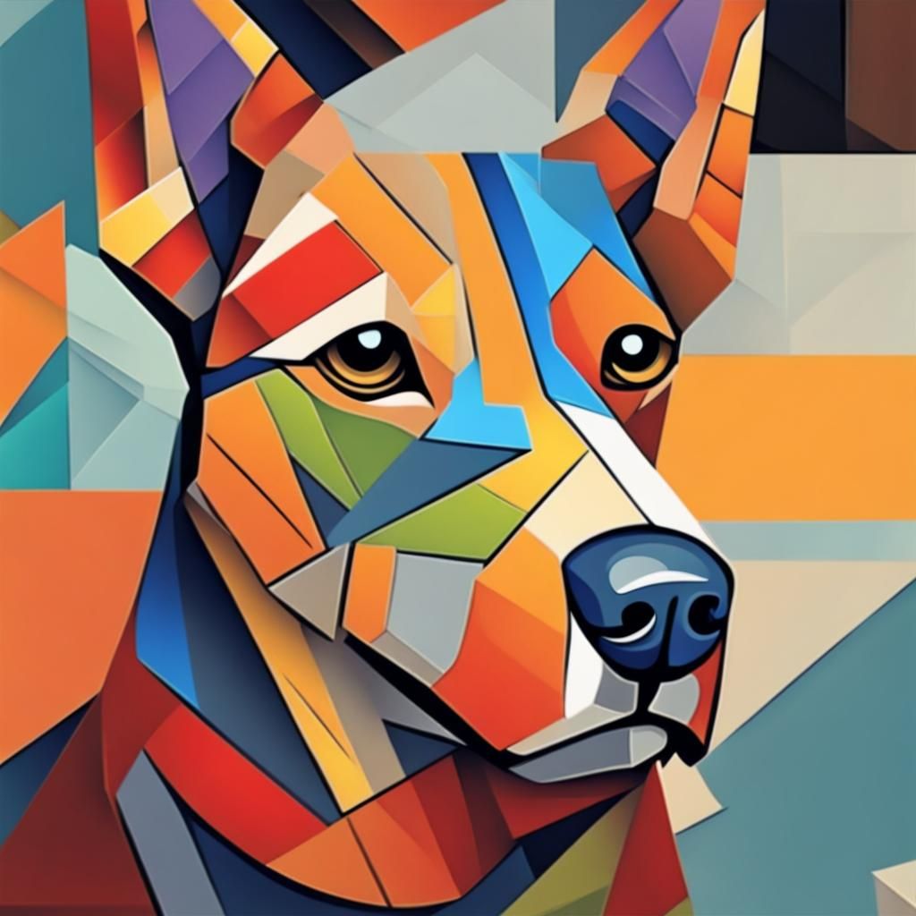 Cubist Dog Painting in Geometric Fauvism Style