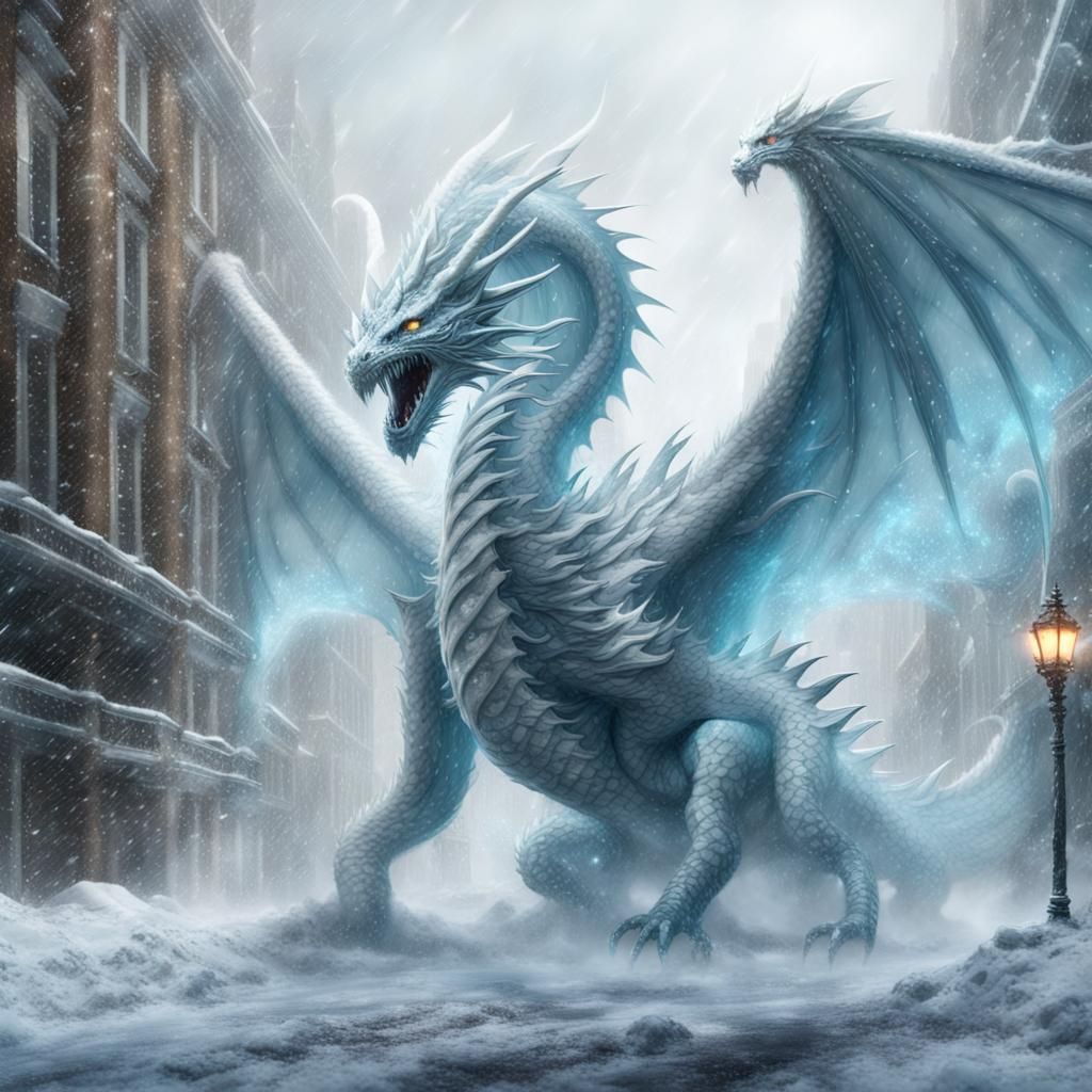 Ice Elemental Dragon in Blizzard: Digital Matte Painting