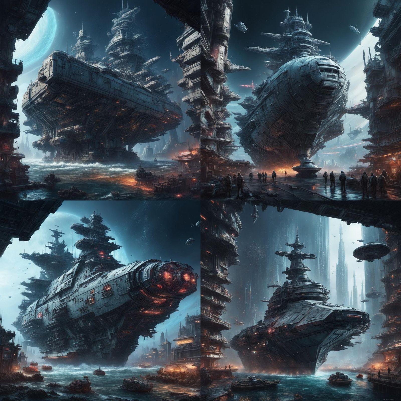 Detailed Space Battleship in Fantasy Art Style