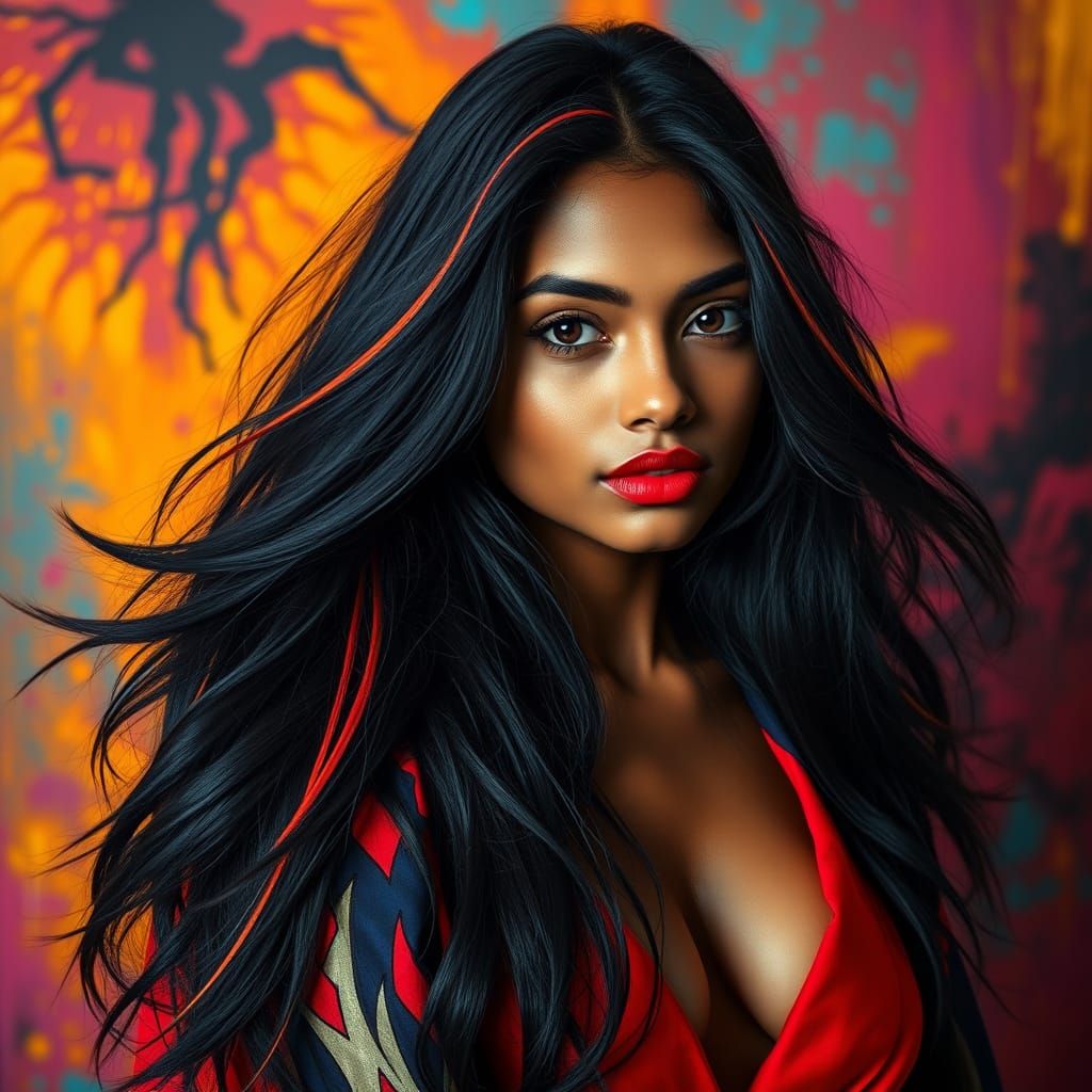 Portrait of a Goa Indian Woman in Expressionist Style