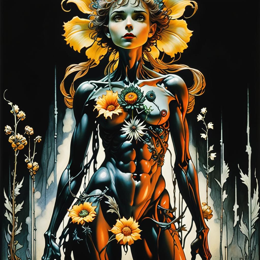 Surreal Space Flowers in Animated Illustration Style