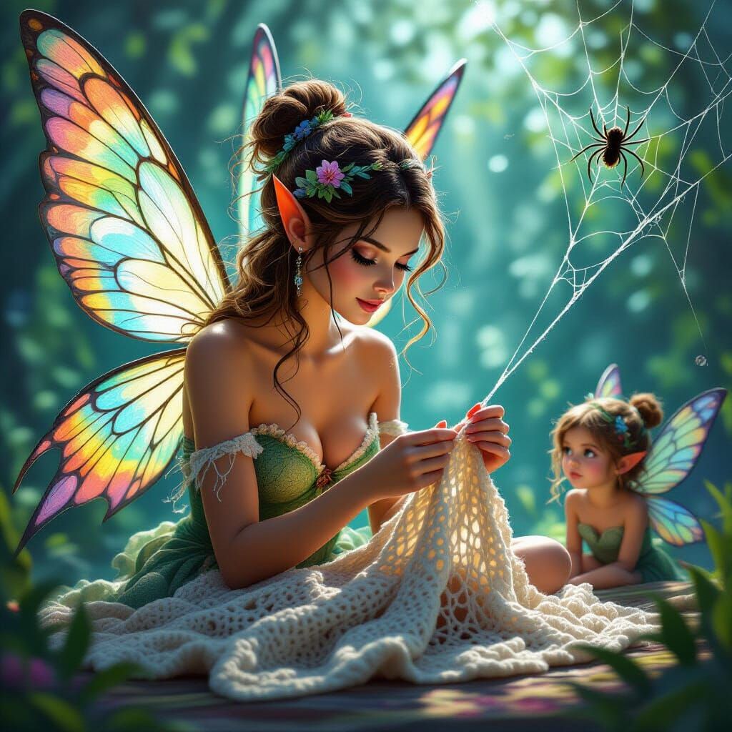 Fairy Crocheting Spider Silk Blanket with Intricate Wings
