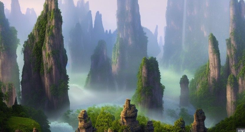 Matte Painting Castle with Floating Waterfalls