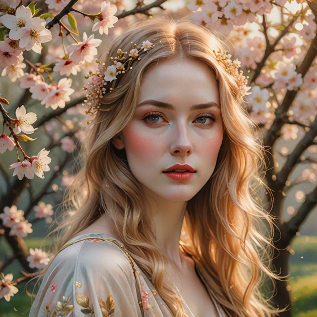 Ethereal Spring Dawn Portrait in Watercolour