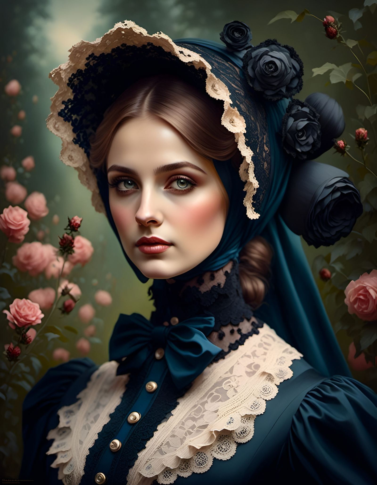 Victorian Woman with Hijab and Face Mask