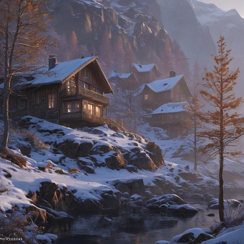 Mystical Fjord Cabin in Norway: Fantasy Matte Painting