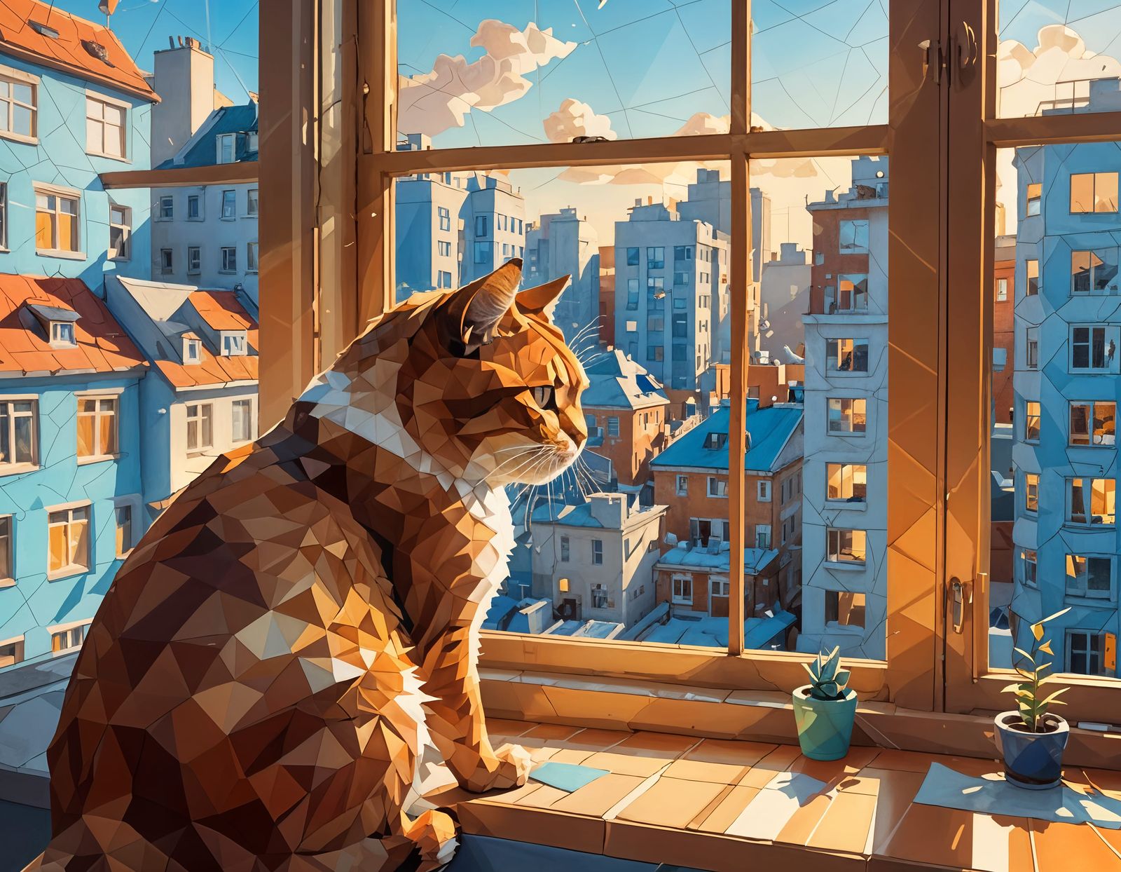 Brown Cat Contemplates People From High Window