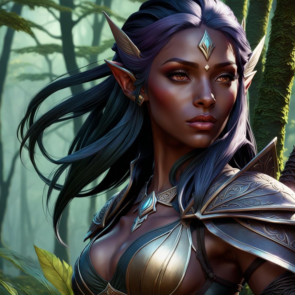 Fantasy Dark Elf Ranger Portrait in Forest