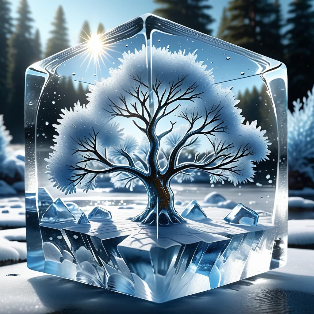 Icy River Scape with Summer Flowers, 3D Render