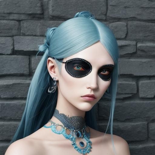 Surreal Blue Fashion with Intricate Eye Patch