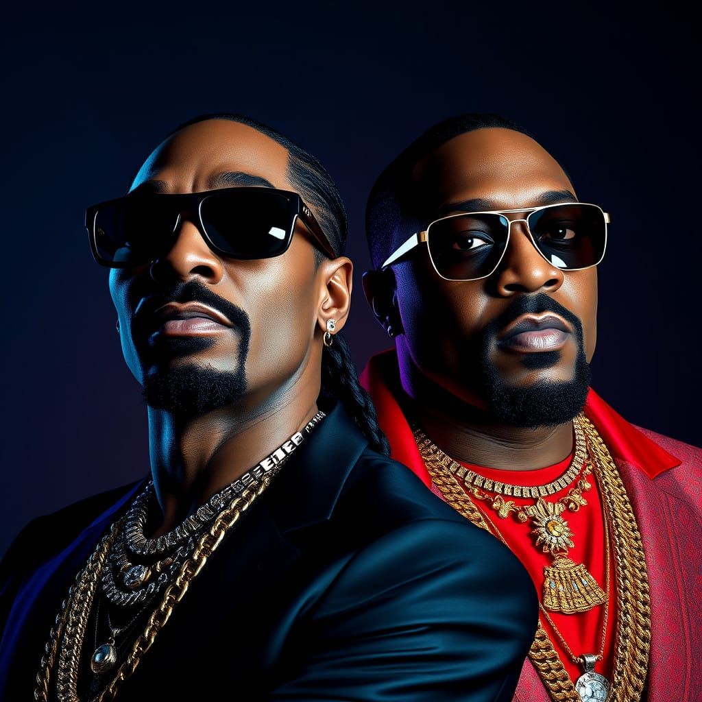 Hip-Hop Icons Snoop Dog and Dr. Dre in Opulent Portrait