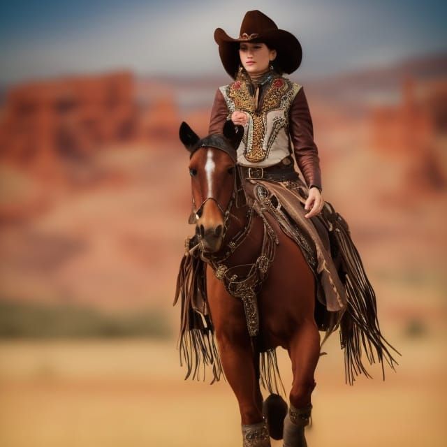 Cowgirl on Horseback in the Wild West