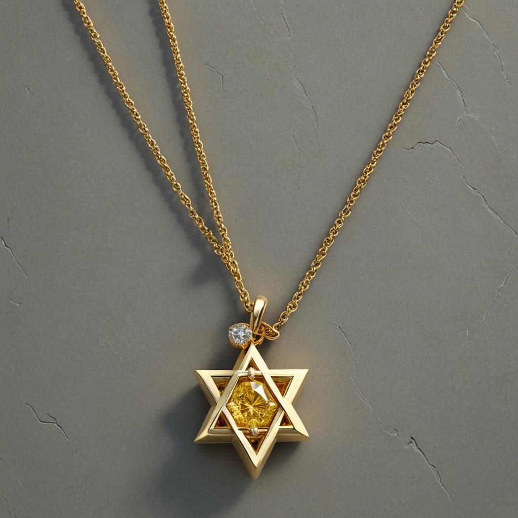 Gold Star of David Pendant with Canary Diamond