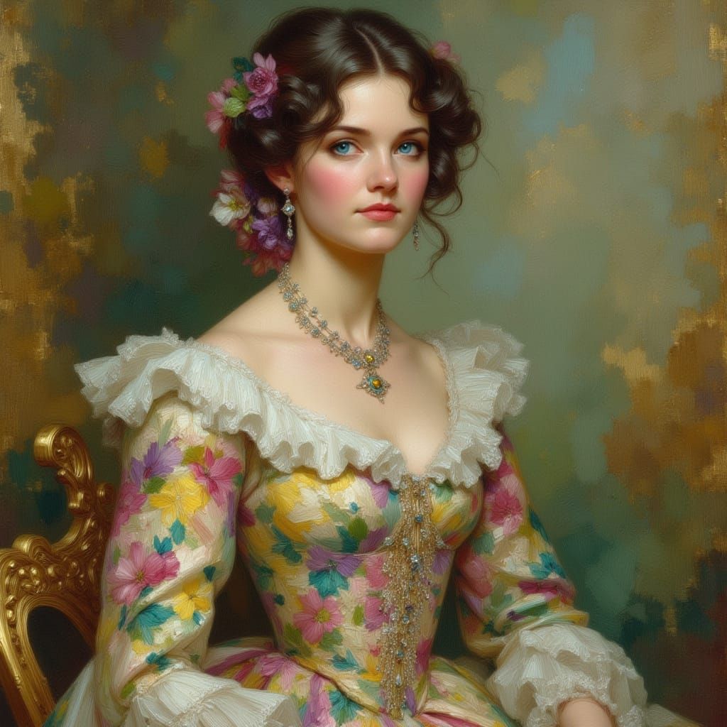 Victorian Lady in Chintz Gown Digital Art