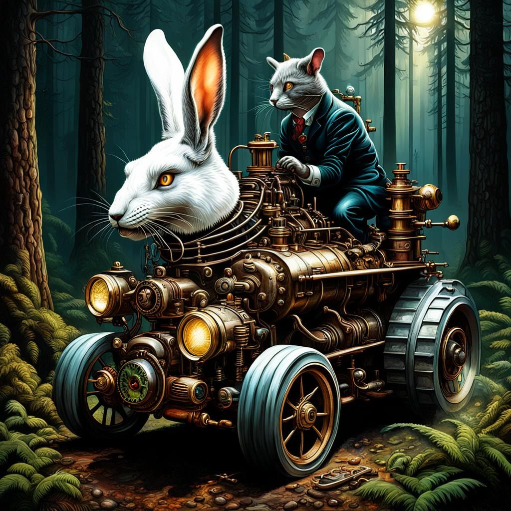 Steampunk Forest Animals in Dramatic Lighting