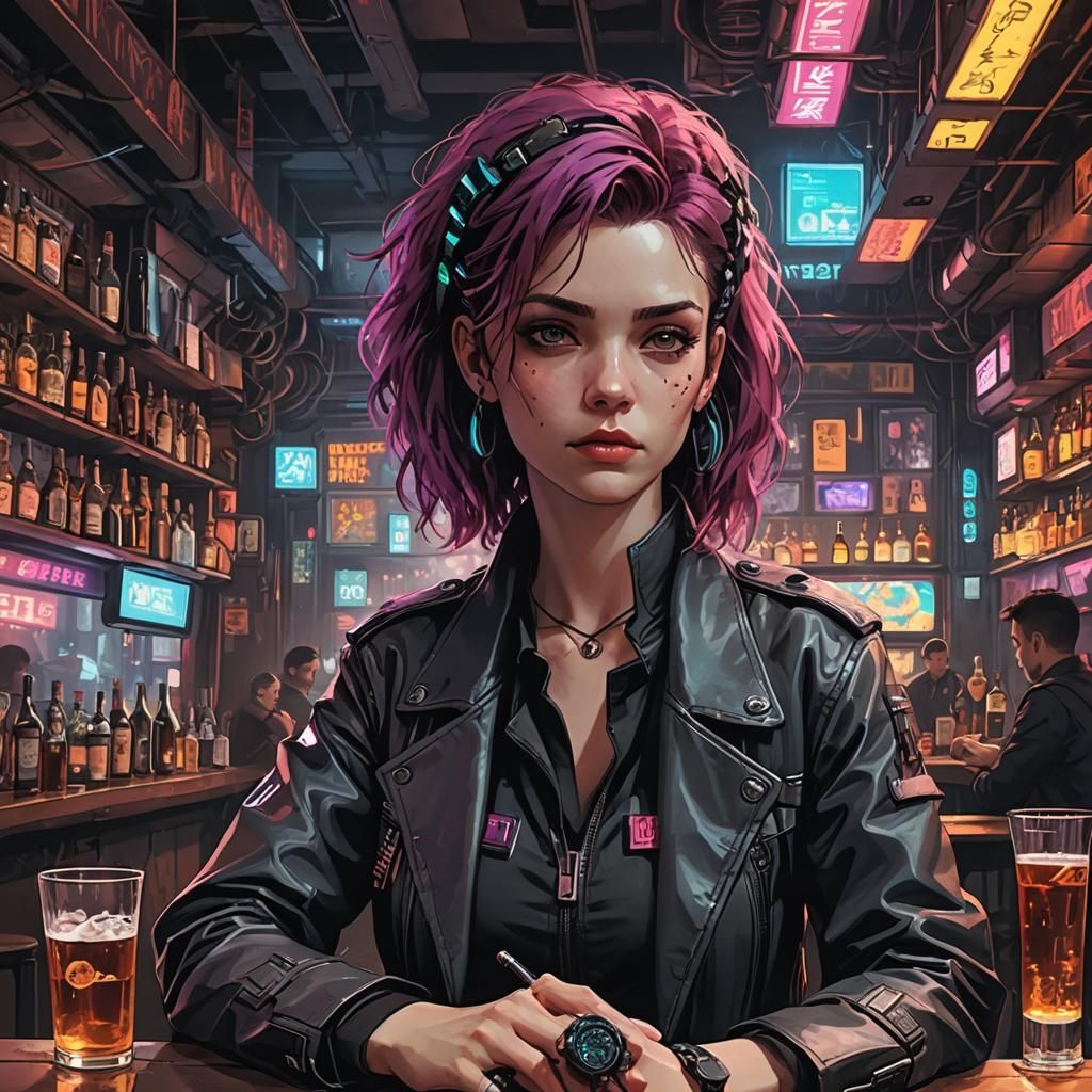 Annie January in Cyberpunk Bar