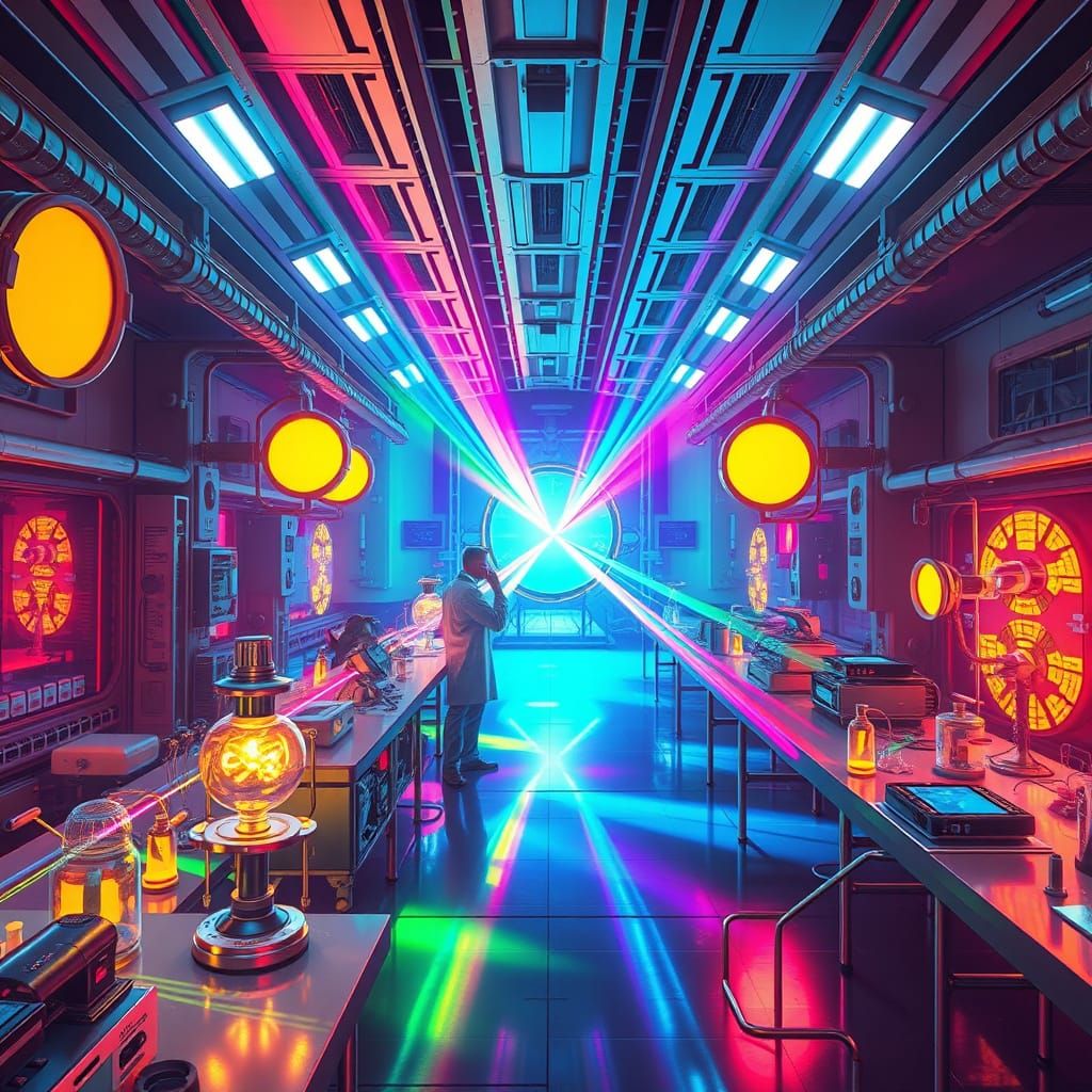 Futuristic Lab with Prisms and Lasers in 8K