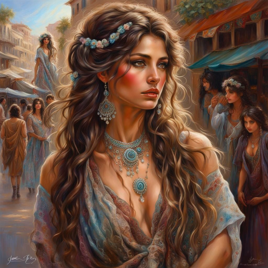 Beautiful Gypsy Girl in Cozy Market Street