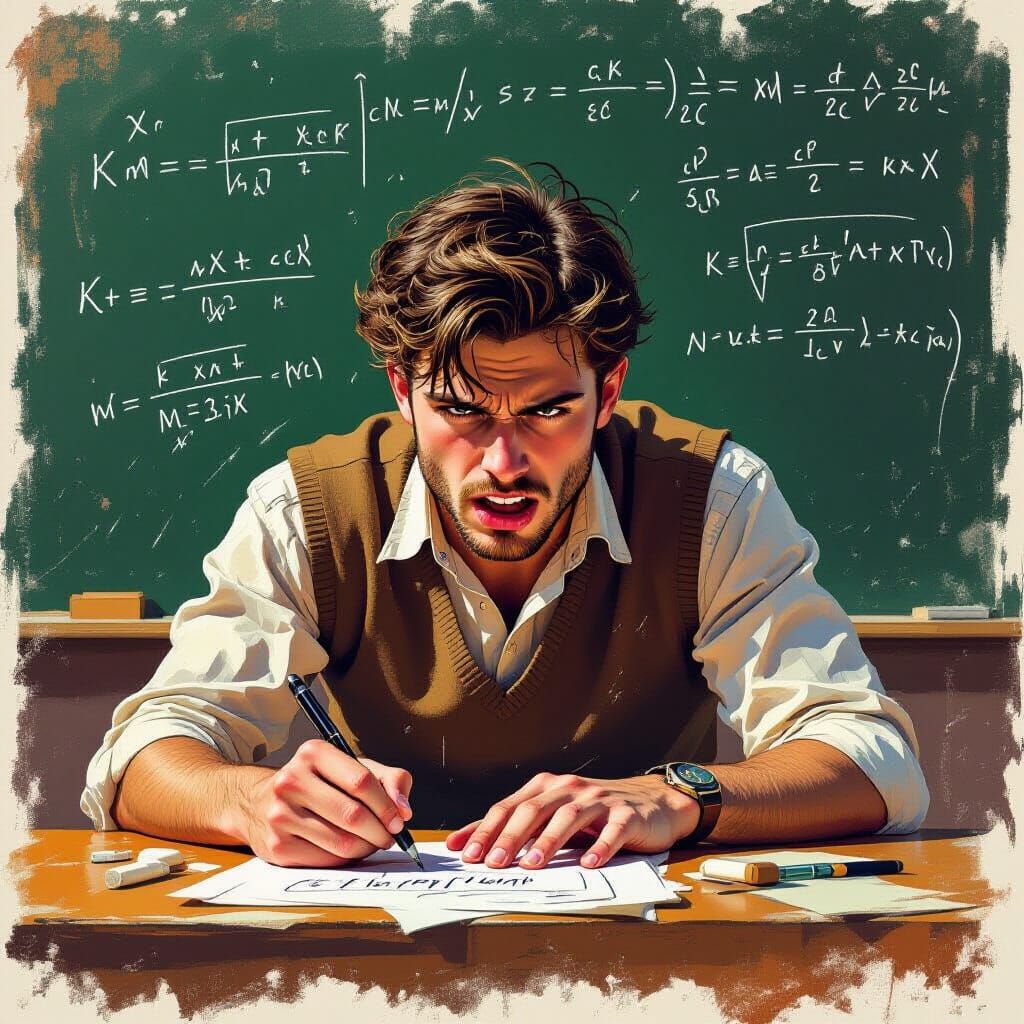 Student's Intense Focus on Complex Math Problem