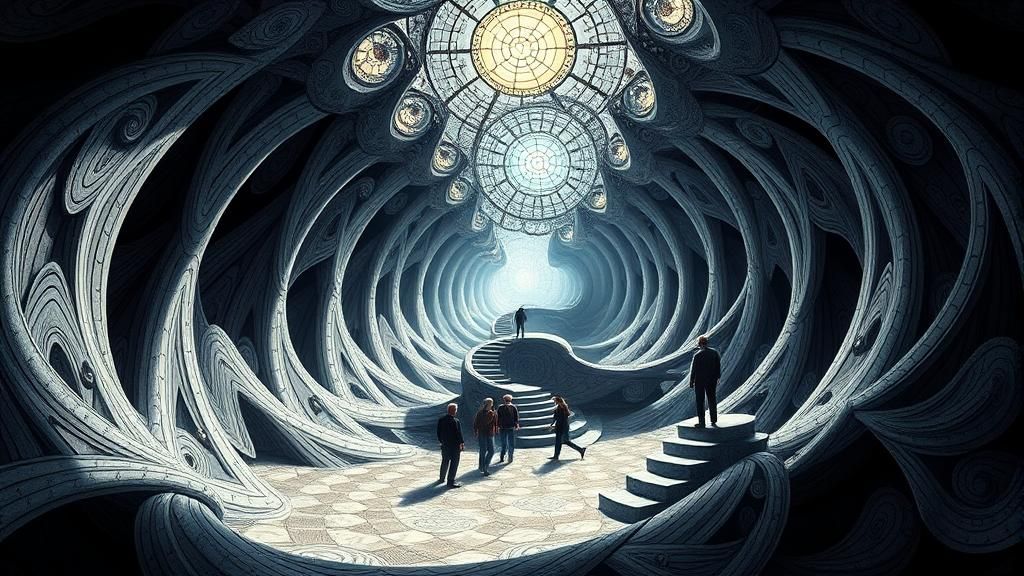 Surreal Symmetrical Fantasy Scene with Abstract Elements