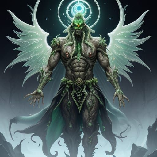 Monstrous Cthulhu Slug with Angel Wings