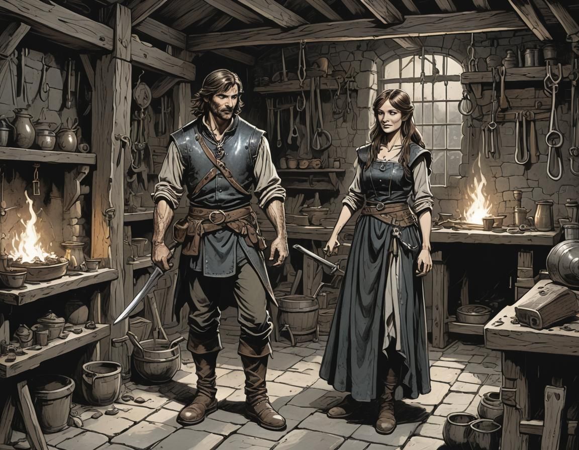 Blacksmith and Zealous Woman: 1970s Fantasy Art