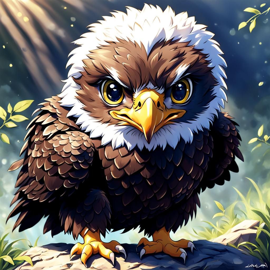 Adorable Baby Eagle in Anime Style