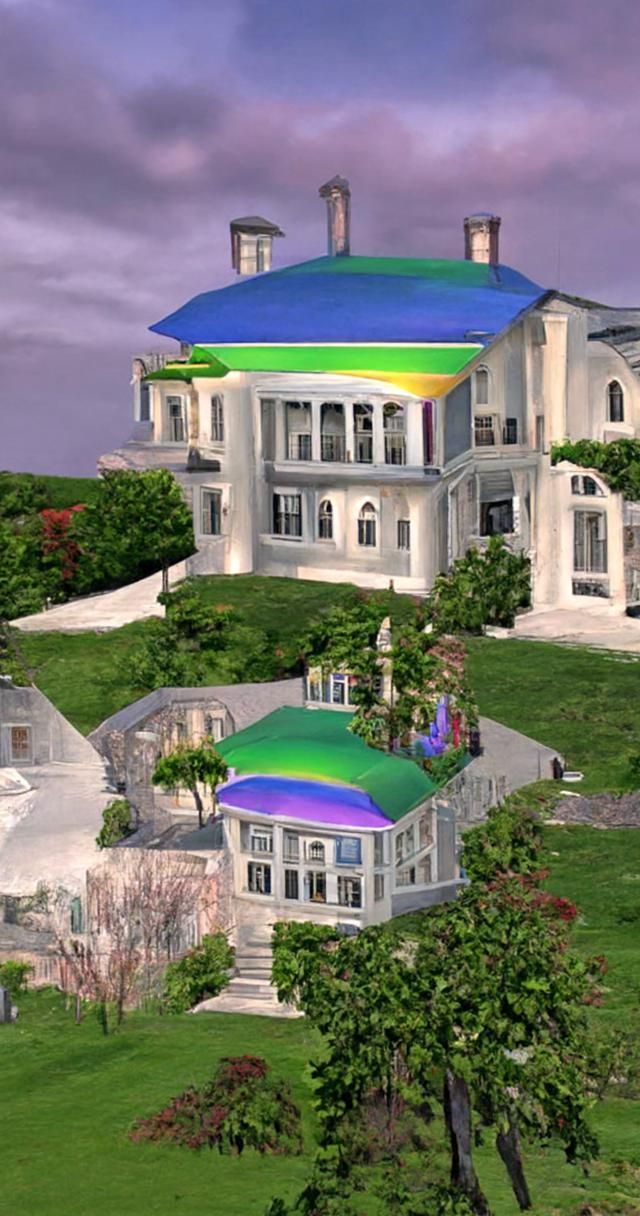 Chaotic Sims 2 Mansion at Rainbow Sunset