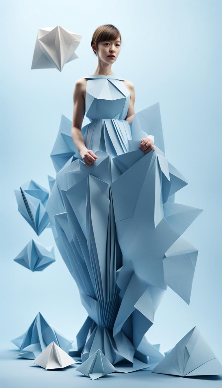 Baby Blue Origami Paper Folds in Soft Focus